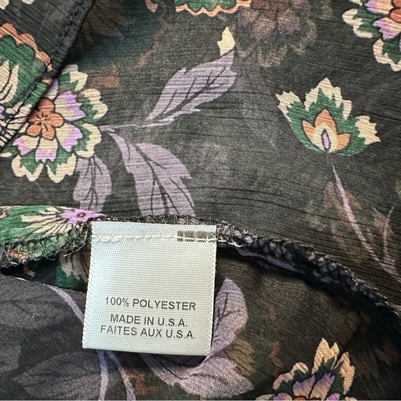 MISA Los Angeles Lulu Floral Top XS blouse long sleeve sheer tie bow black mock - Picture 14 of 16